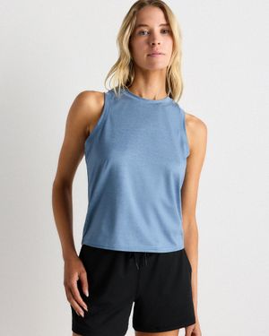 Quince Flowknit Breeze High-Neck Tank Top, 100% Polyester - Blue