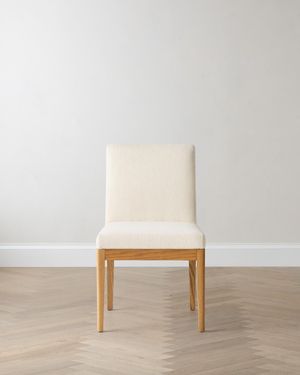 Quince Performance Fabric Dining Chair With Solid Oak Legs, Performance Linen Blend - White