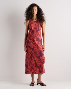 Quince Washable Stretch Silk Tank Top Midi Dress - Red