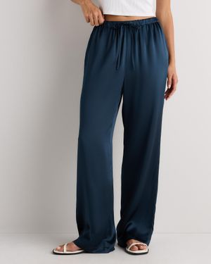 Quince Drawstring Wide Leg Pants, Silk - Blue