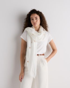 Quince 100% European Linen Embroidered Scarf - White