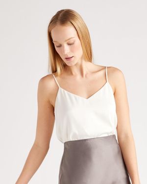 Quince 100% Washable Silk Stretch V-Neck Cami Top - White