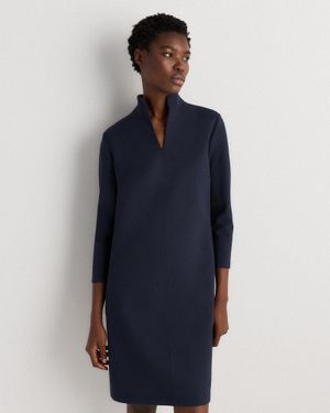 Quince Ultra-Stretch Ponte Split Neck Mini Dress, Rayon - Blue