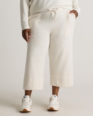 Quince Supersoft Fleece Cropped Wide Leg Pants, Lenzing Modal - Natural