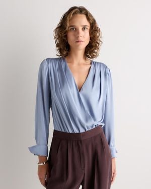 Quince Washable Stretch Silk Surplice Bodysuit - Blue
