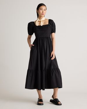 Quince Ruched Midi Dress, Organic Cotton - Black