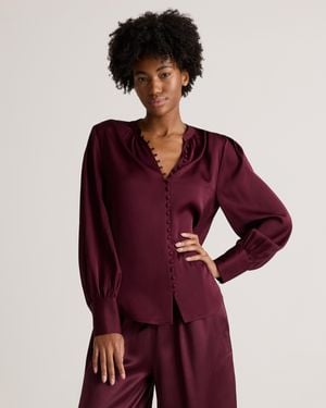 Quince Washable Stretch Silk Peasant Blouse - Red