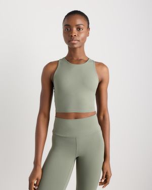 Quince Ultra-Form High-Neck Cropped Tank Top, Nylon/Spandex - Green