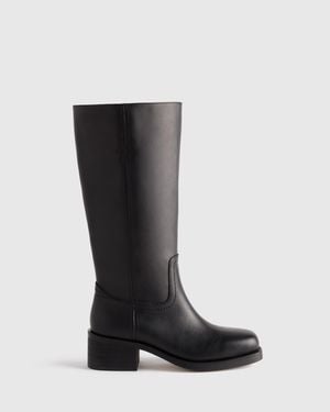 Quince Italian Leather Block Heel Boot - Black