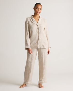 Quince 100% European Linen Long Sleeve Pajama Set With Piping - Natural
