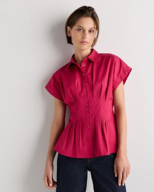 Quince Stretch Twill Pleated Short Sleeve Shirt, Cotton - Red