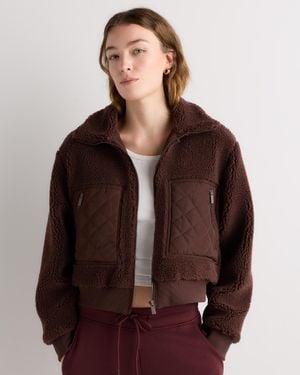 Quince Sherpa Cropped Bomber Jacket, Recycled Polyester - Brown