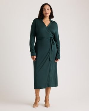 Quince 100% Silk Jersey Midi Wrap Dress - Green
