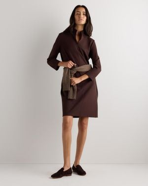 Quince Ultra-Stretch Ponte Split Neck Mini Dress, Rayon - Brown