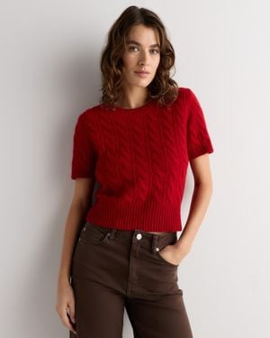 Quince Mongolian Cashmere Shrunken Cable Tee - Red