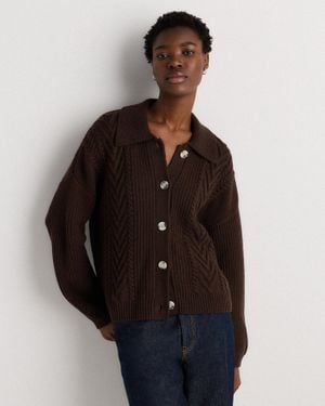 Quince Australian Merino Wool Collared Cable Cardigan - Black