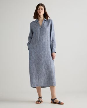 Quince 100% European Linen Popover Maxi Dress - Blue