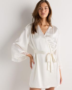 Quince Satin Lace Trim Robe, Mulberry Silk - White