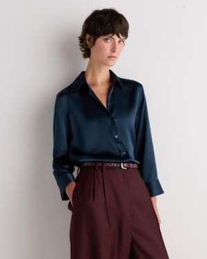 Quince Three-Quarter Sleeve Shirt, Mulberry Silk - Blue