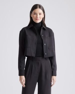 Quince Stretch Crepe Cropped Jacket, Recycled Polyester Spandex - Black