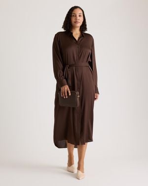 Quince Washable Stretch Silk Maxi Shirt Dress - Brown