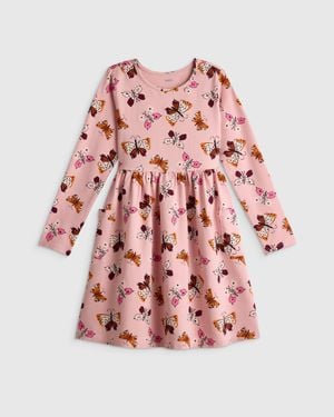 Quince Long Sleeve Fit And Flare Pocket Dress, Organic Cotton - Pink