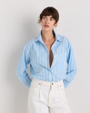 Quince Poplin Long Sleeve Boyfriend Shirt, Organic Cotton - Blue