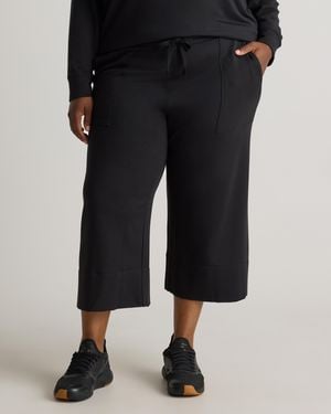 Quince Supersoft Fleece Cropped Wide Leg Pants, Lenzing Modal - Black