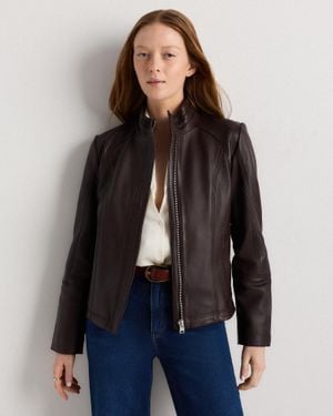 Quince Stand-Collar Jacket, Leather - Blue