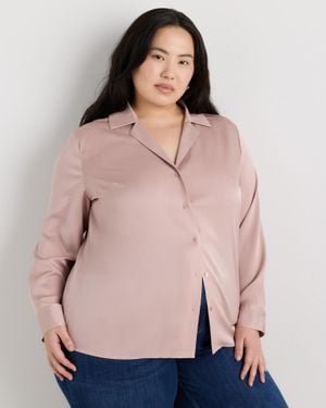 Quince Washable Stretch Silk Notch Collar Blouse - Pink