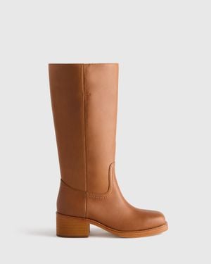 Quince Italian Leather Block Heel Boot - Brown