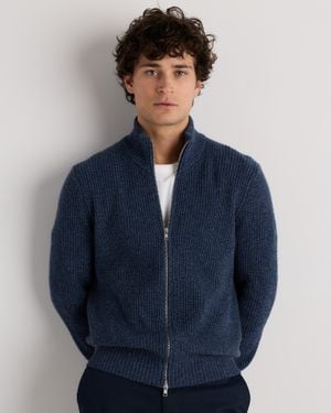 Quince Mongolian Cashmere Fisherman Full Zip Sweater - Blue