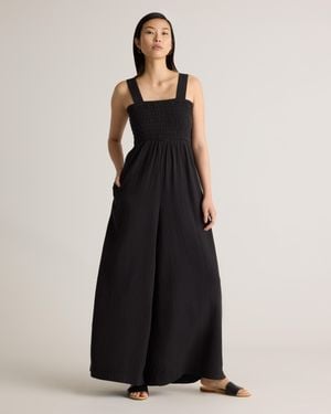 Quince Gauze Smocked Wide Leg Jumpsuit, Organic Cotton - Black