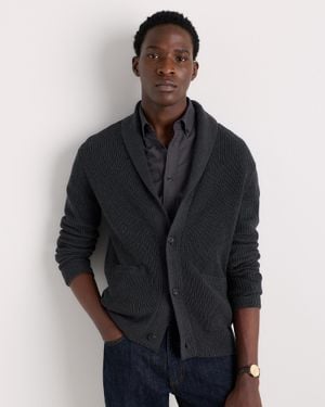 Quince Ribbed Shawl-Collar Cardigan Sweater, Organic Cotton - Blue