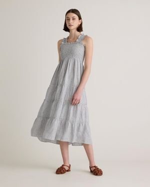 Quince 100% European Linen Smocked Midi Dress - Multicolor