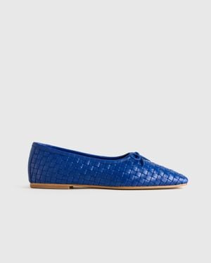 Quince Italian Leather Handwoven Square Toe Ballet Flat - Blue