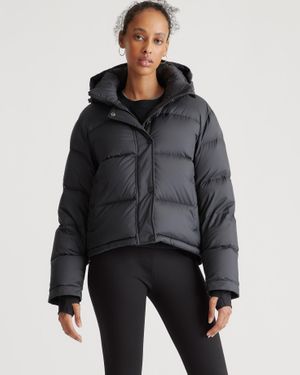 Quince Responsible Down Cropped Puffer Jacket, Recycled Polyester - Black