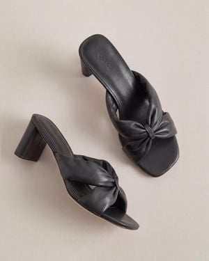 Quince Italian Leather Twist Mid Heel Mule - Black