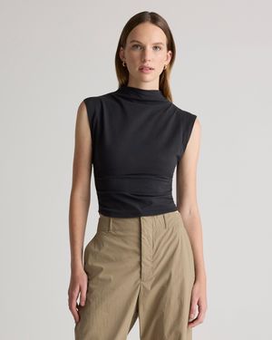 Quince Stretch Cotton Jersey Sleeveless Mock Neck Top, Organic Cotton - Black