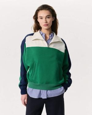 Rag & Bone Color-Blocked Vintage Terry Half-Zip Sweatshirt - Green