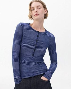 Rag & Bone The Knit Striped Ribbed Henley - Blue