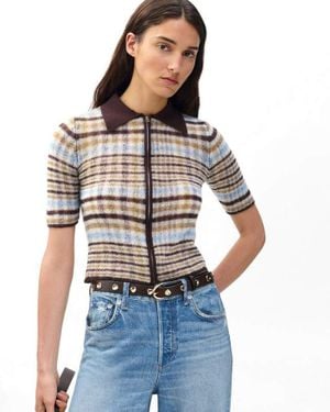 Rag & Bone Leva Plaid Zip Polo Sweater - White