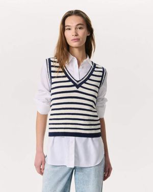 Rag & Bone Meghan Crochet-Trim Striped Sweater Vest - White
