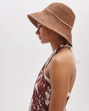 Rag & Bone Crochet Raffia Bucket Hat - Brown