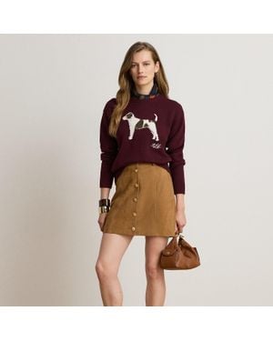 Ralph Lauren Button-Front Goat-Suede Pencil Miniskirt - Red