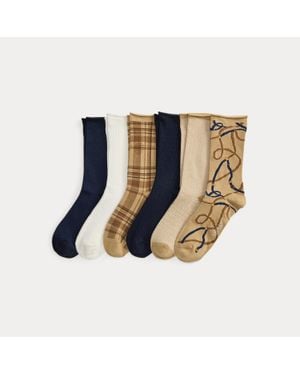 Ralph Lauren Patterned Stretch Roll-Top Sock 6-Pack - Blue