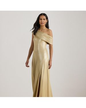 Ralph Lauren Metallic Jersey Off-The-Shoulder Gown - Natural