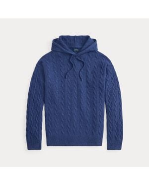 Ralph Lauren Cable-Knit Wool-Cashmere Hooded Sweater - Blue