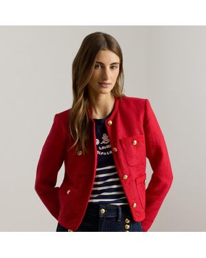 Ralph Lauren Linen Herringbone Cropped Jacket - Red