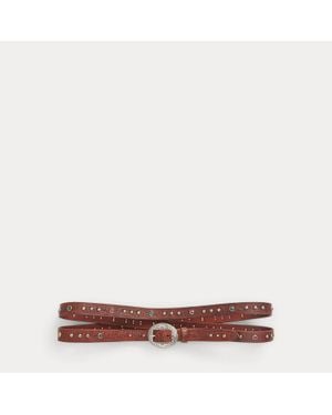 Ralph Lauren Tooled Leather Double-Wrap Belt - Red